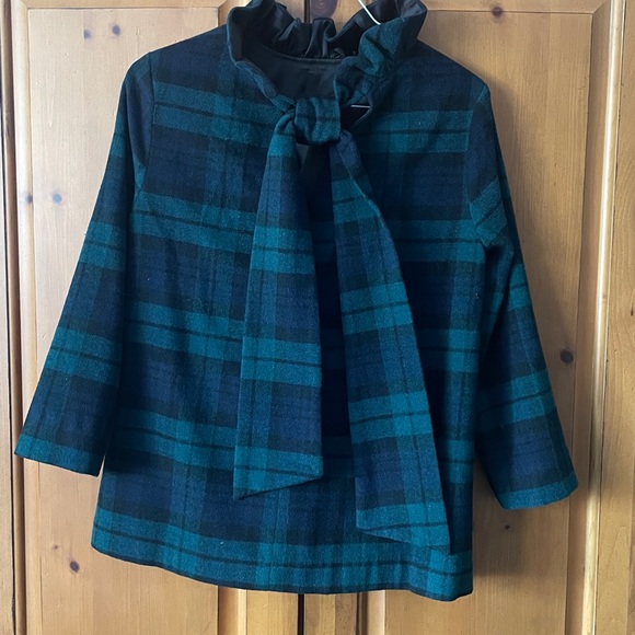 NWOT Tuckernuck Blackwatch Plaid Top with Ruffle Neck & Bow in Back, Fully Lined - Picture 3 of 7